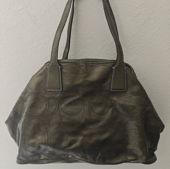 Coach Olive Green Signature Stitch KissLock Satchel Purse Handbag Designer - Picture 7 of 7